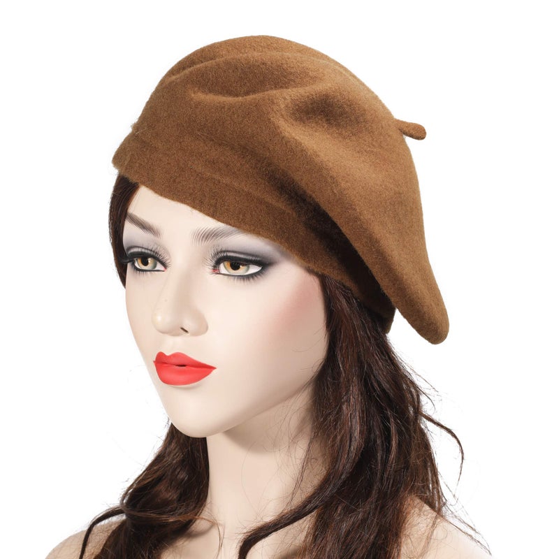 ZLYC Wool Beret Hat Classic Solid Color French Beret for Women Brown - Image 2